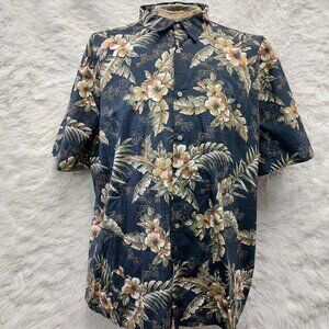 Island Shores Hawaiian Shirt Mens 100% Washable Silk Black Camp Tropical XXL